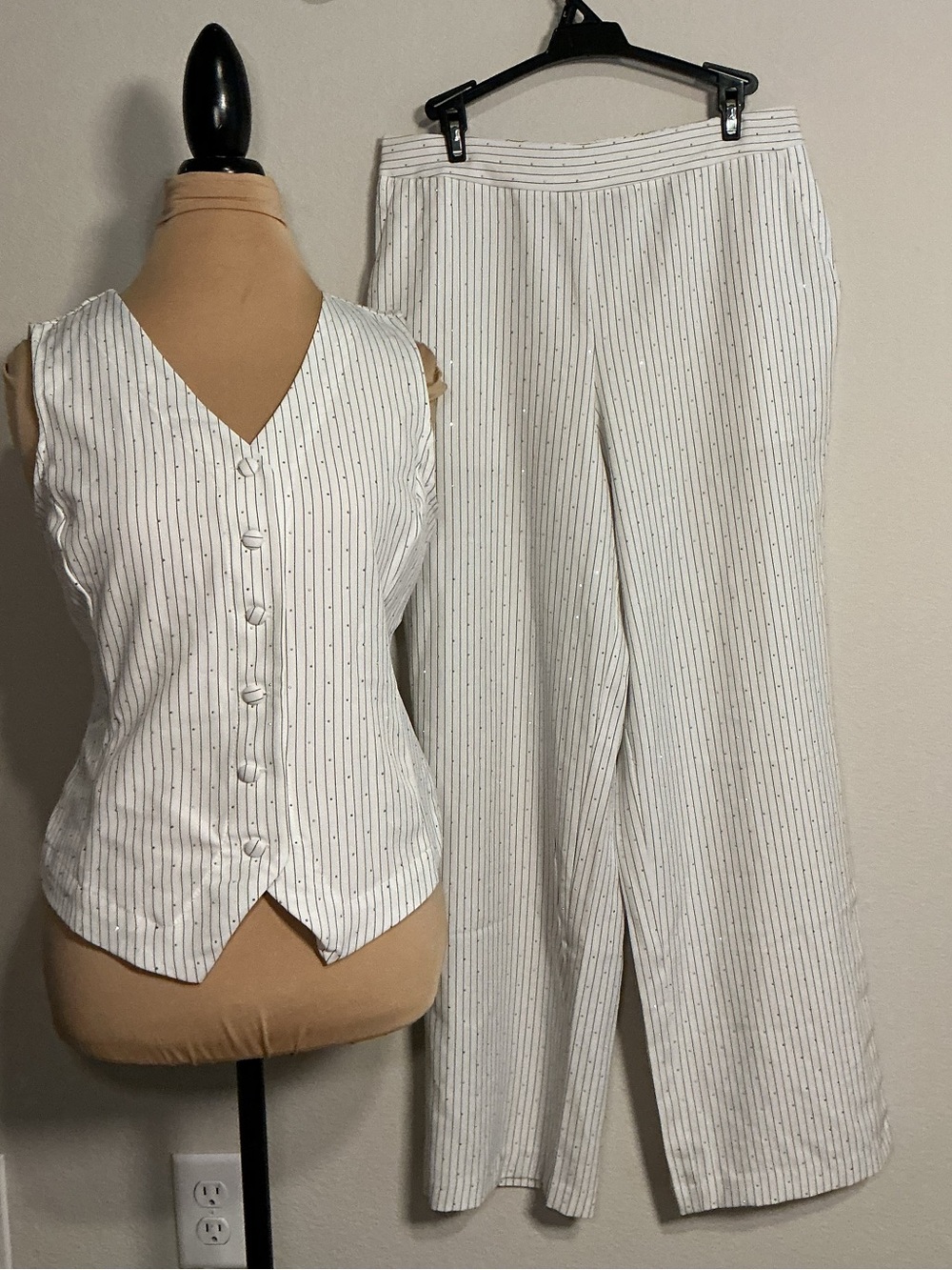 Classic White Pinstripe Women's Pants & Vest Set